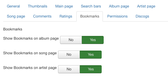 Bookmarks config