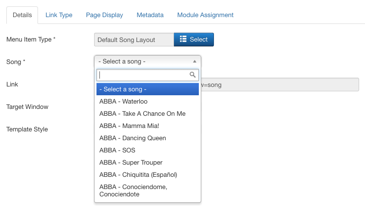 Choosing the song from the dropdown