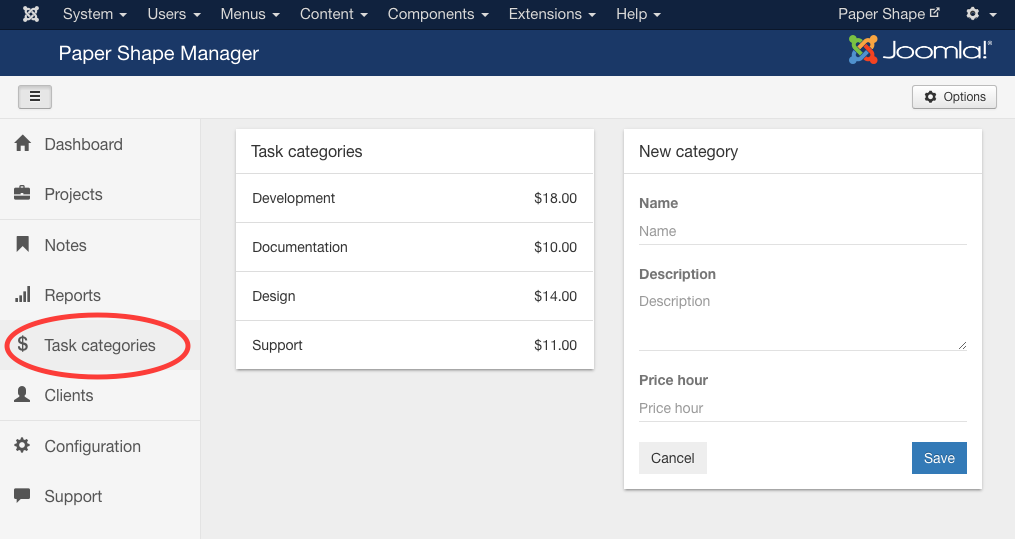 Creating task categories